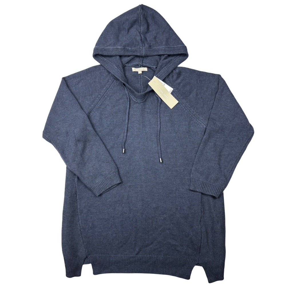 Joan Vass Studio‎ Woman Navy Blue Cashmere Blend Knit Hoodie Sweater 0X NWT